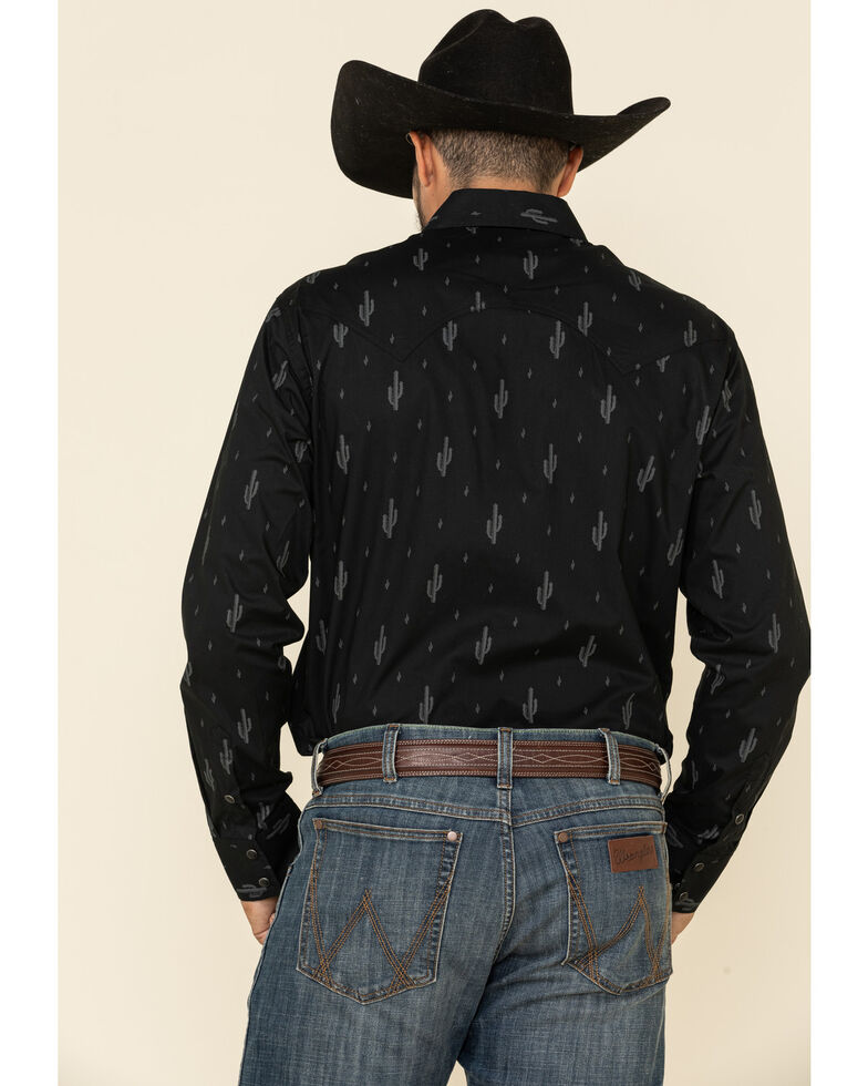 Rock & Roll Denim Men's Black Cactus Geo Print Long Sleeve Western Shirt , Black, hi-res