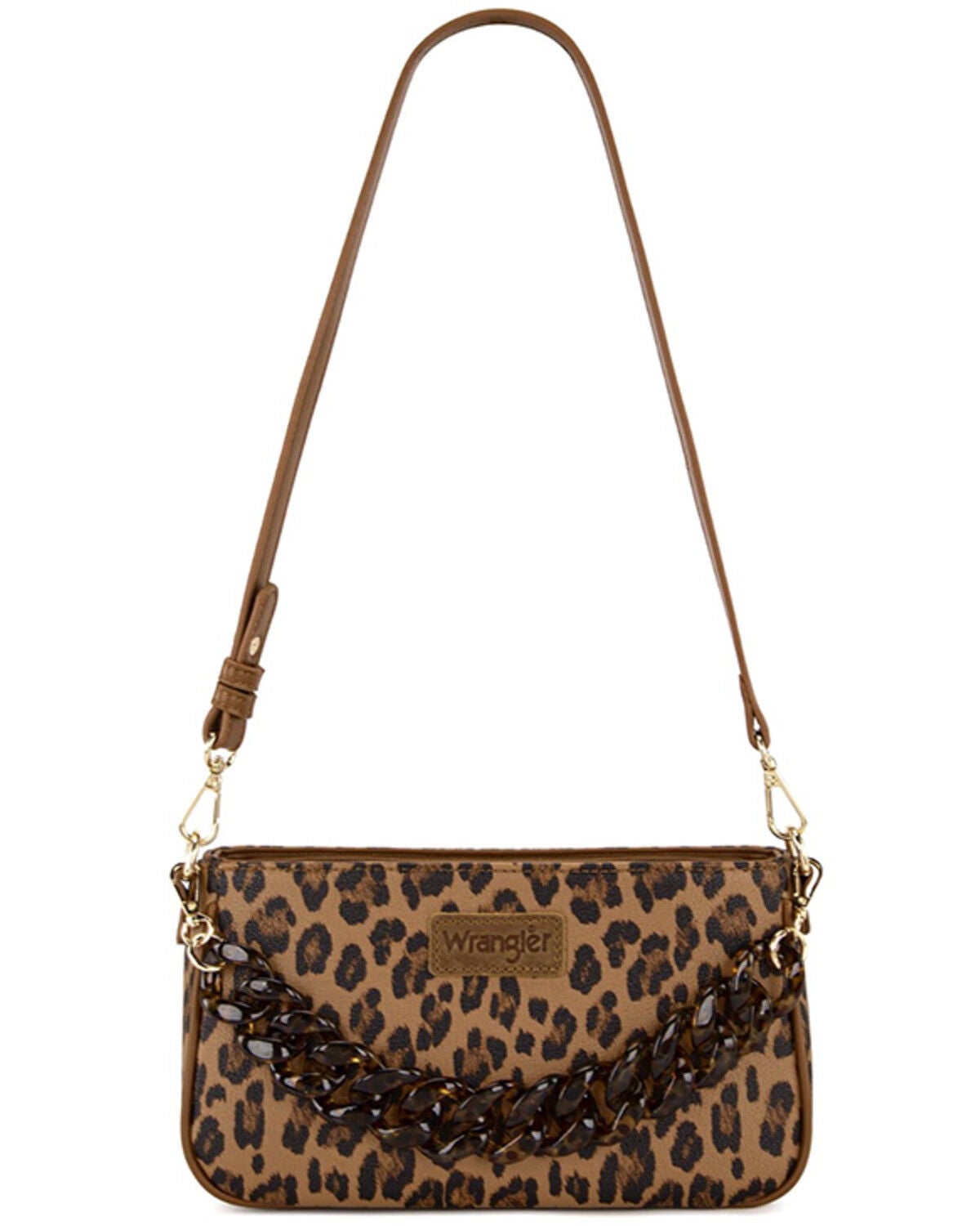 Image #2 - Wrangler Women's Leopard Print Shoulder Bag with Chain Detail, Brown, hi-res