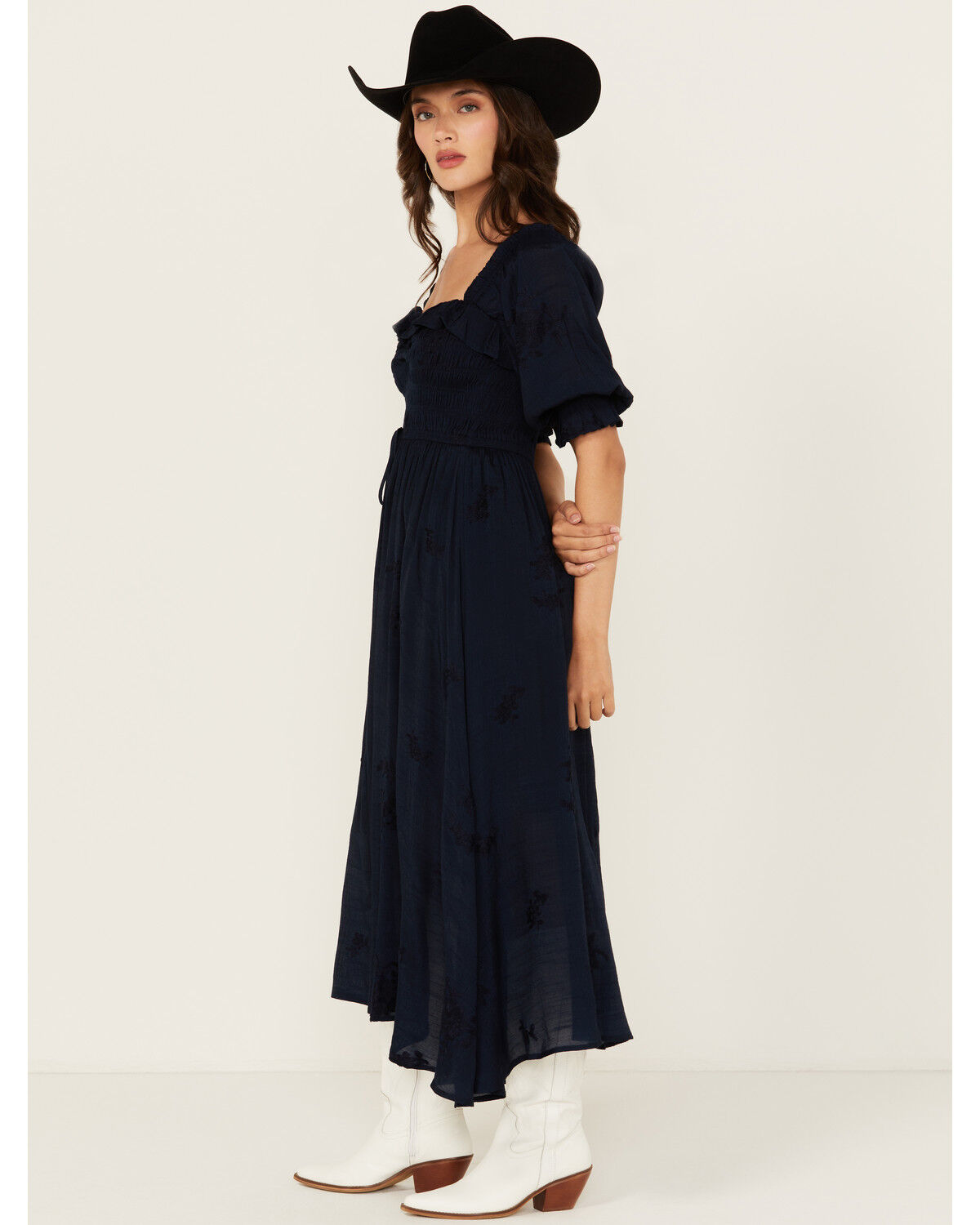 Image #3 - Wild Moss Women's Embroidered Half Sleeve Midi Dress, Navy, hi-res
