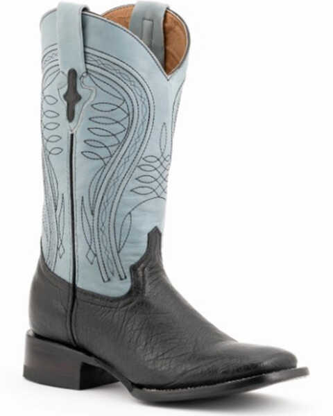 Ferrini Men's Smooth Quill Ostrich Exotic Boots - Broad Square Toe , Black, hi-res