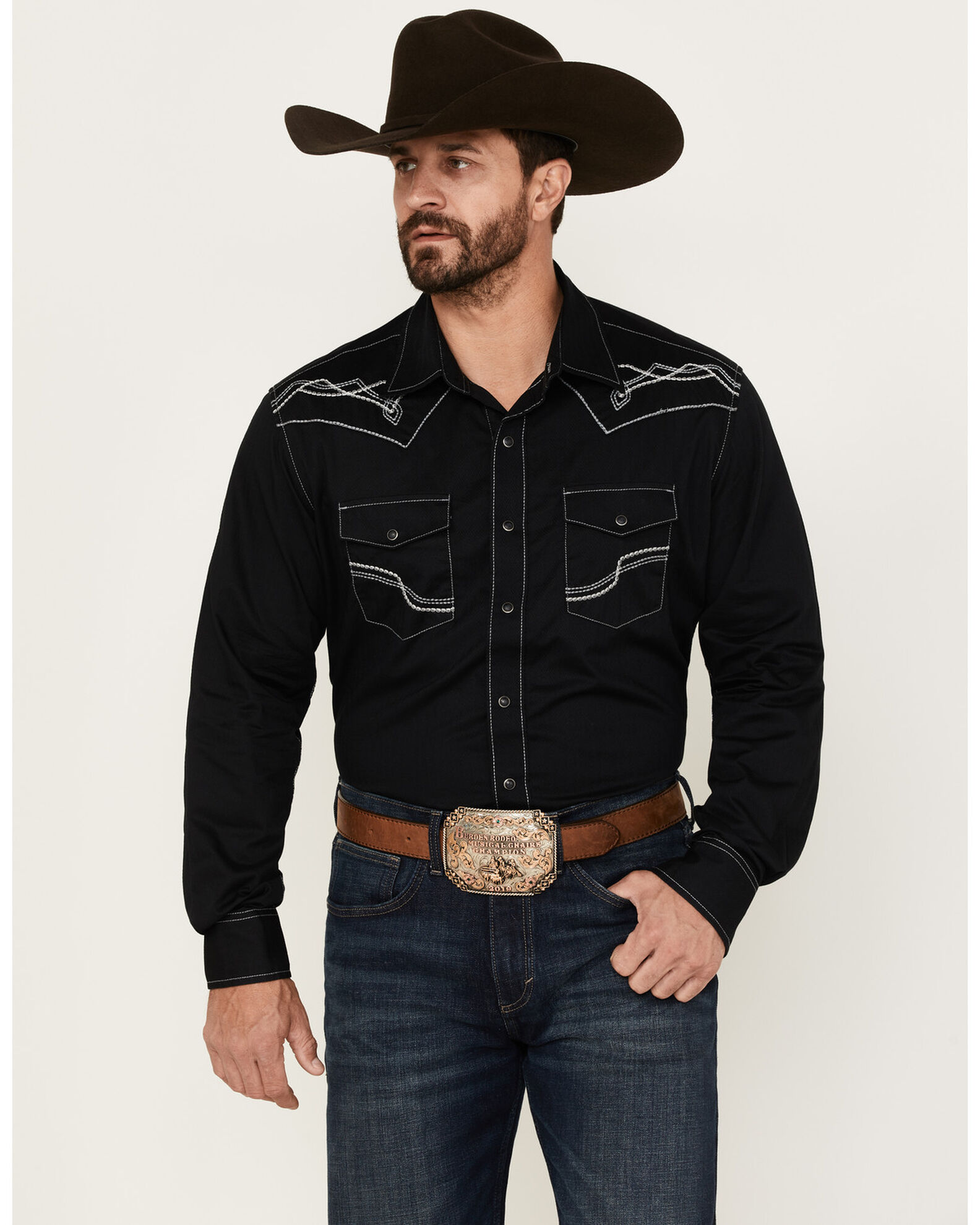 Rock 47 By Wrangler Men's Solid Embroidered Snap Western Shirt - Country  Outfitter