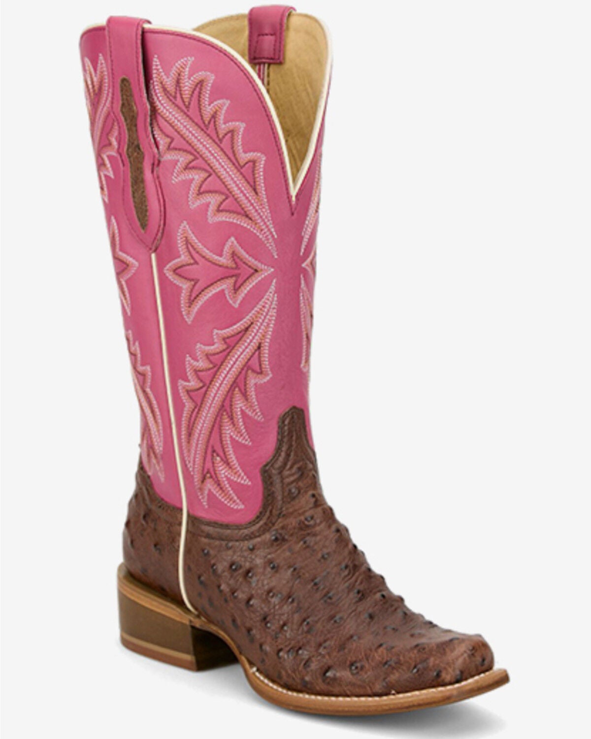Tony Lama Women's Amber Exotic Ostrich Western Boots - Square Toe, Chocolate, hi-res