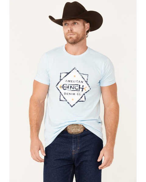 Cinch Men's Boot Barn Exclusive American Denim Co Diamond Short Sleeve Graphic T-Shirt, Light Blue, hi-res