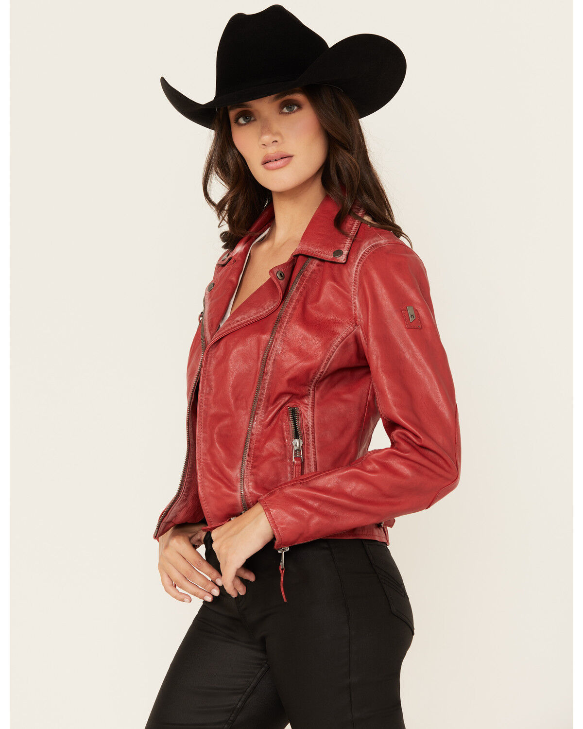 Image #3 - Mauritius Leather Women's Christy Scatter Star Leather Jacket, Red, hi-res