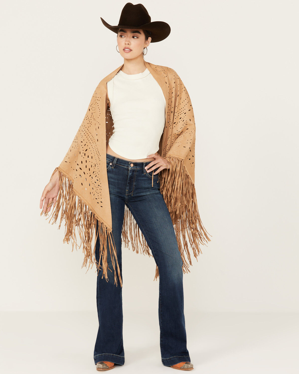 Image #1 - Shyanne Women's Faux Suede Laser Cut Wrap, Coffee, hi-res