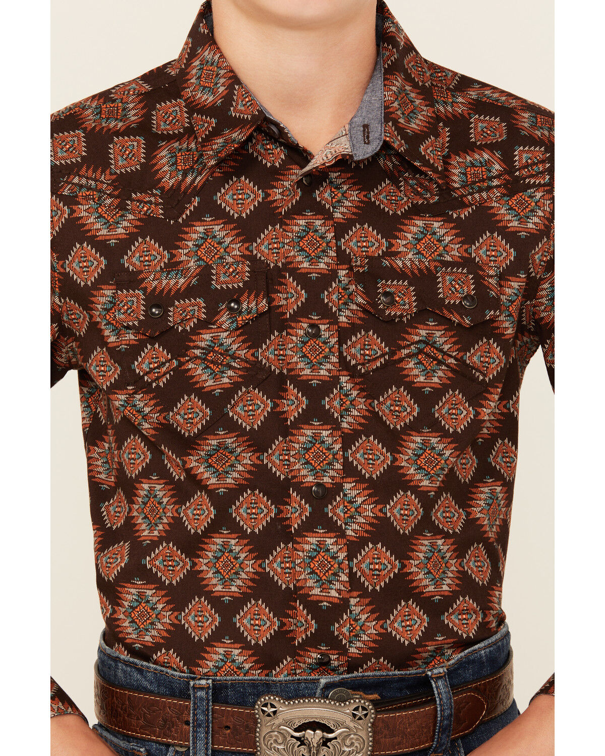 Image #3 - Cody James Boys' Bite The Bullet Southwestern Print Snap Western Shirt, Brown, hi-res