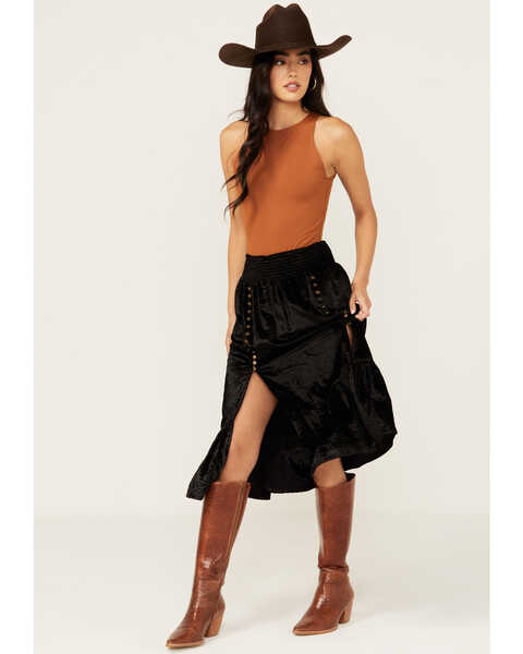 Shyanne Women's Velvet Skirt , Black, hi-res