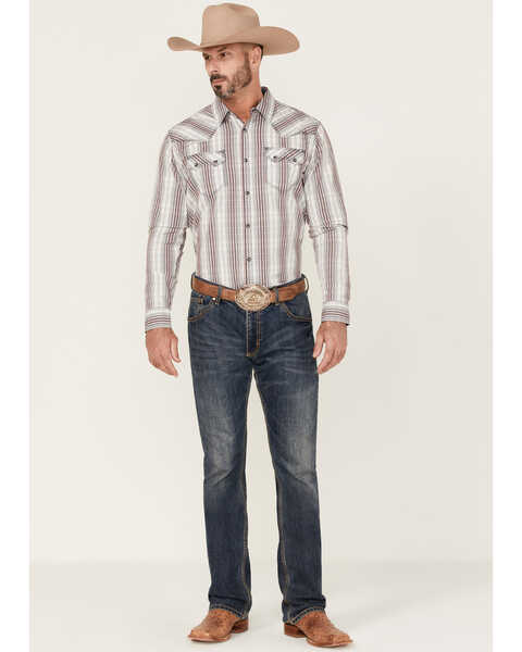 Image #2 - Moonshine Spirit Men's Stripe Plaid Long Sleeve Snap Western Shirt , White, hi-res