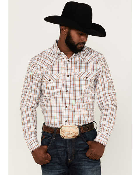 Cody James Men's Fortune Plaid Print Long Sleeve Snap Western Shirt , Brown/blue, hi-res