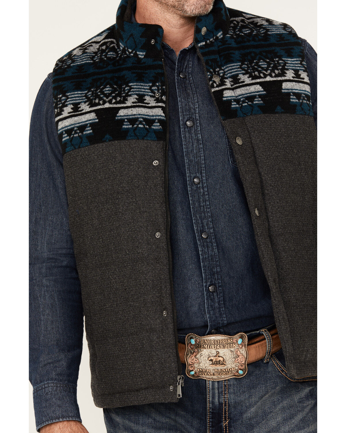 Image #3 - Cody James Men's Southwestern Print Yoke Wool Vest, Black, hi-res