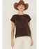 Image #1 - Cleo + Wolf Women's Texas Map Rolled Sleeve Graphic Tee , Dark Brown, hi-res