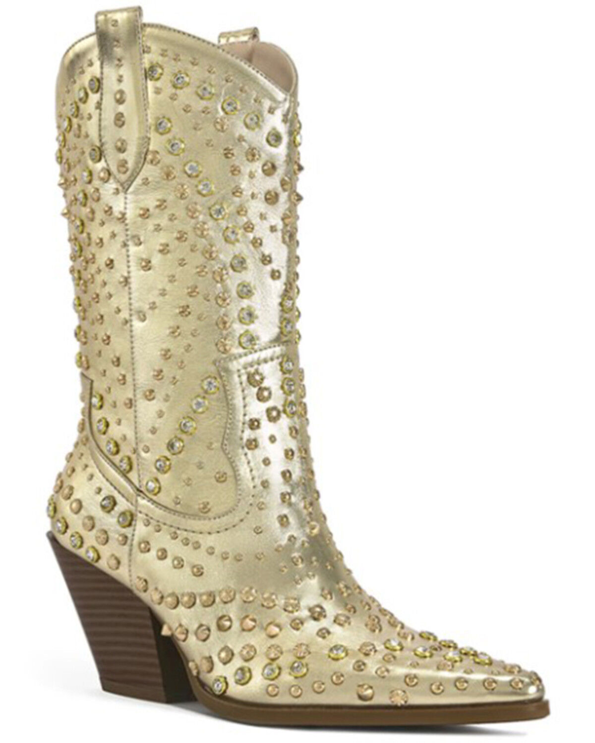 Image #1 - Azalea Wang Women's Appease Studded Booties - Snip Toe, Gold, hi-res