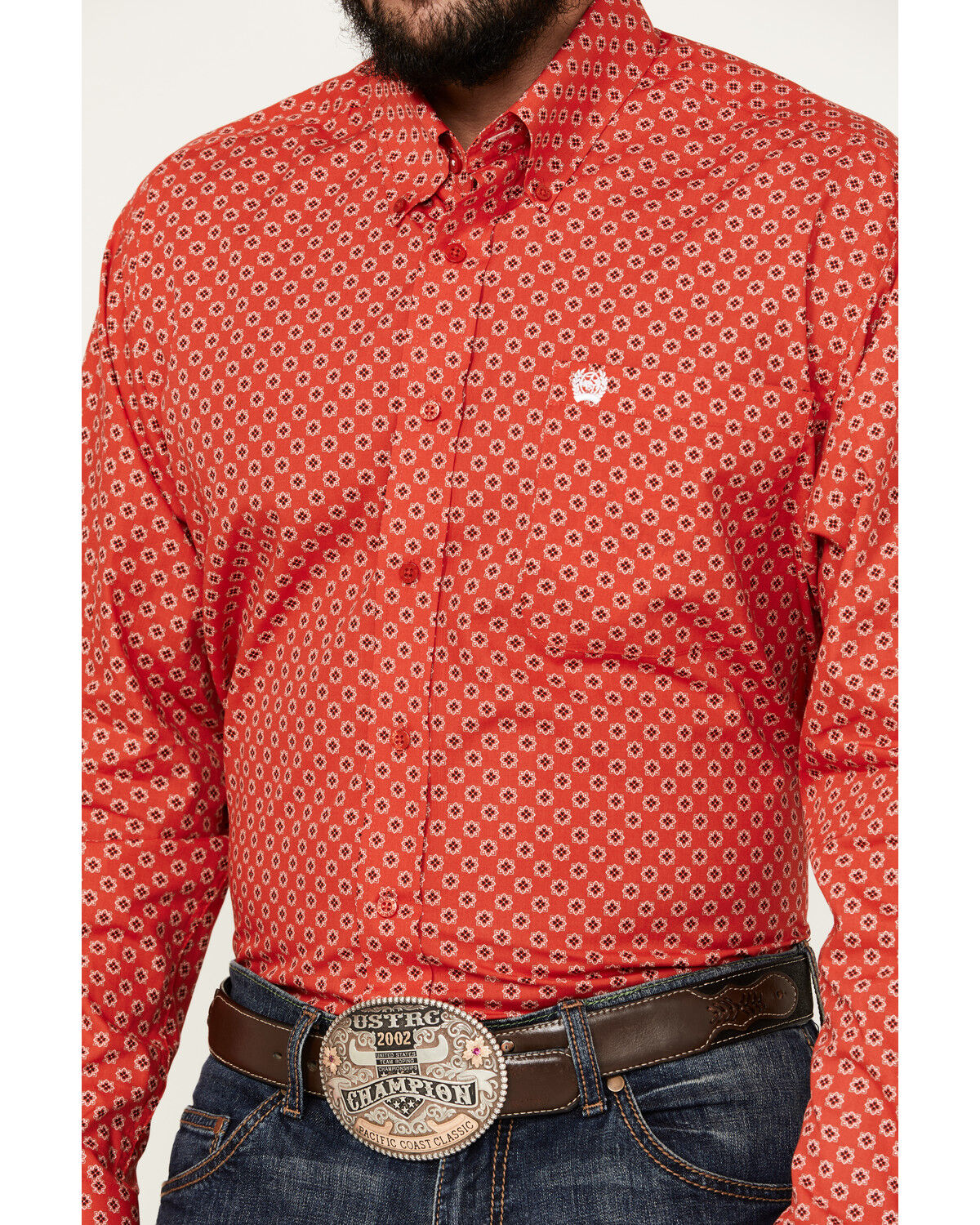 Image #3 - Cinch Men's Geo Print Long Sleeve Button-Down Western Shirt, Red, hi-res