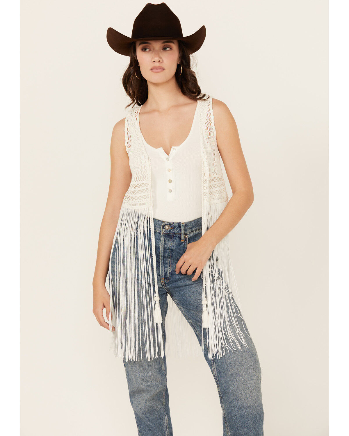 Image #2 - Idyllwind Women's Hawls Crochet Fringe Vest, Ivory, hi-res