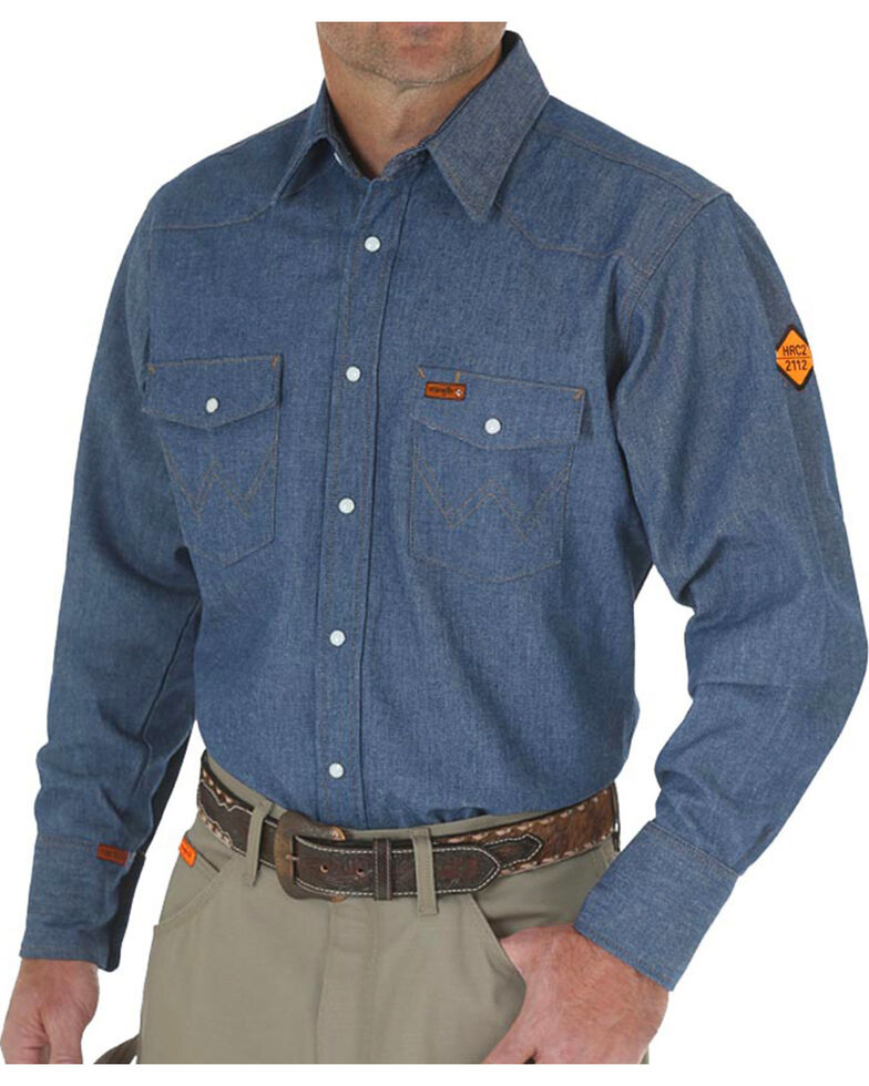 Wrangler Flame Resistant Western Work Shirt - Big , Blue, hi-res