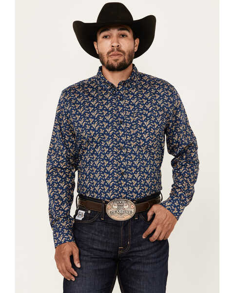 Cody James Men's El Camino Hills Floral Print Long Sleeve Button-Down Stretch Western Shirt , Navy, hi-res