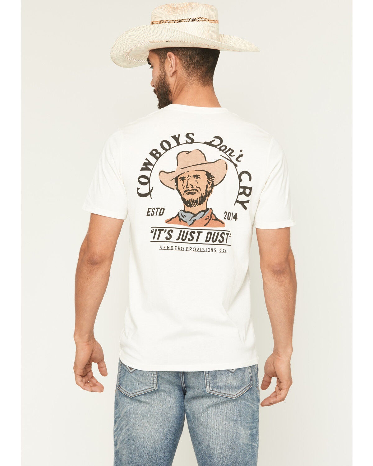 Sendero Provisions Men's Cowboys Don't Cry Short Sleeve Graphic T-Shirt, White, hi-res