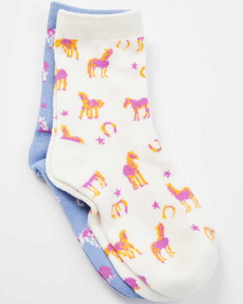 Image #3 - Shyanne Girls' Bel Air Blue Horse Print Crew Socks - 2 Pack , Multi, hi-res
