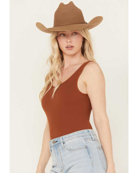 Image #2 - By Together Women's Hello There Ribbed Bodysuit, Rust Copper, hi-res