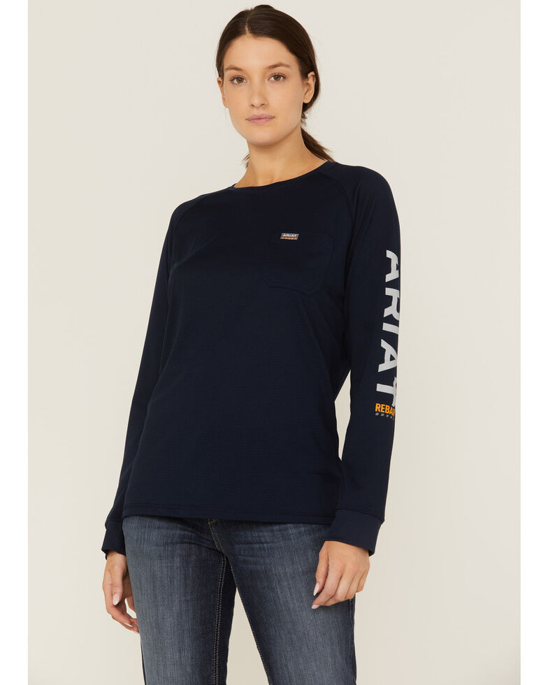 Ariat Women's Eclipse Rebar Heat Fighter Logo Long Sleeve Work T-Shirt , Navy, hi-res