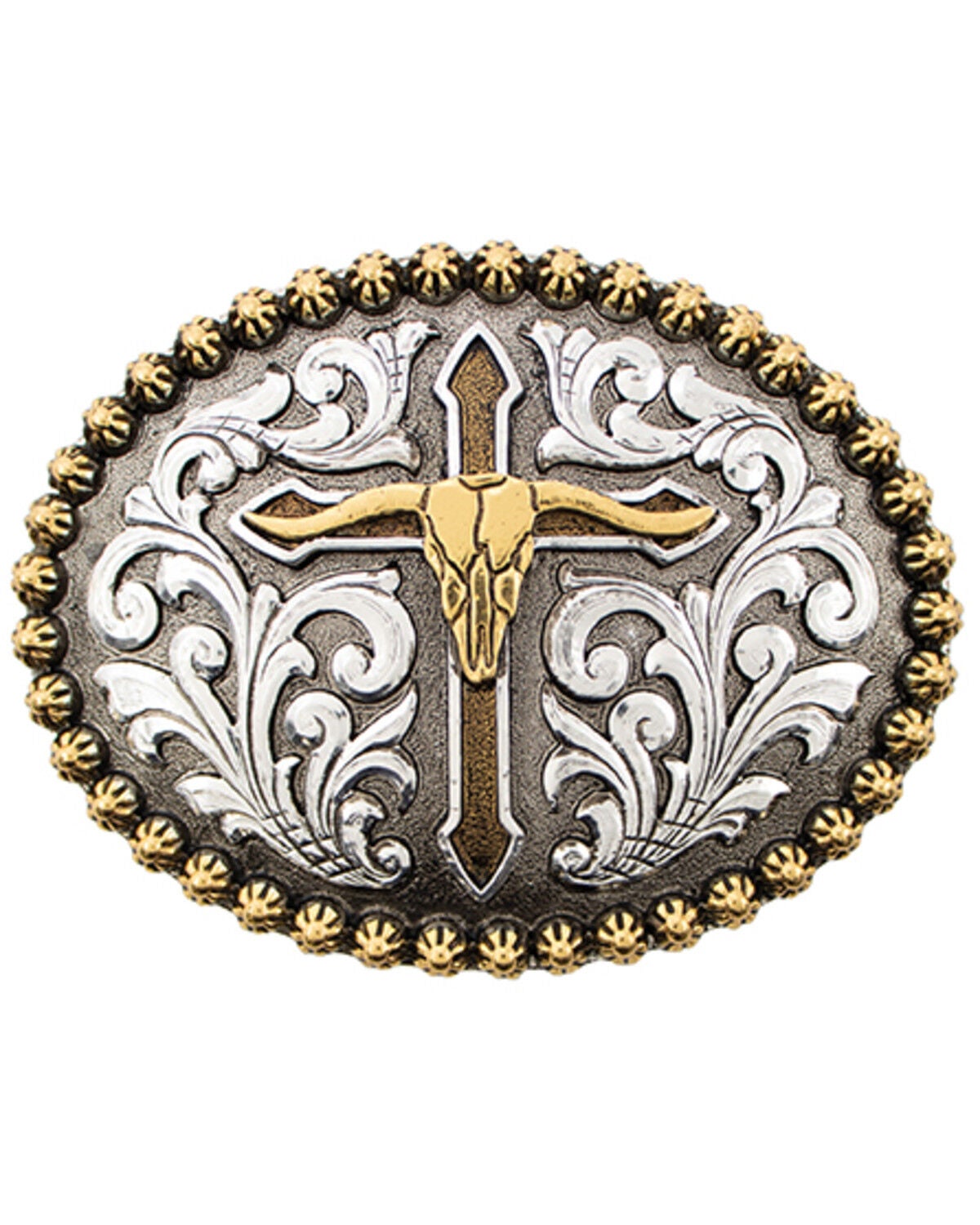 Image #1 - Cody James Men's Steer Skull With Cross Belt Buckle, No Color, hi-res