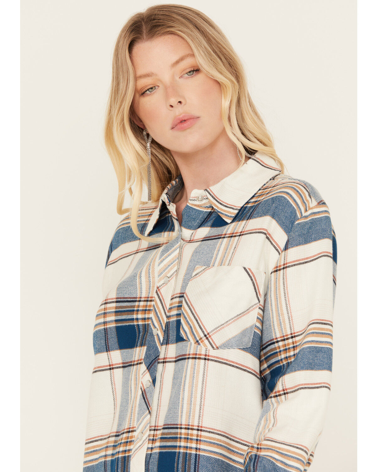 Image #2 - Idyllwind Women's Catherine Lightweight Long Sleeve Pearl Snap Flannel Boyfriend Shirt, Dark Blue, hi-res