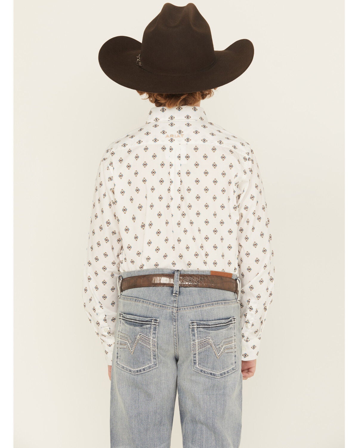 Image #4 - Ariat Boys' Classic Geo Print Long Sleeve Button-Down Western Shirt, White, hi-res