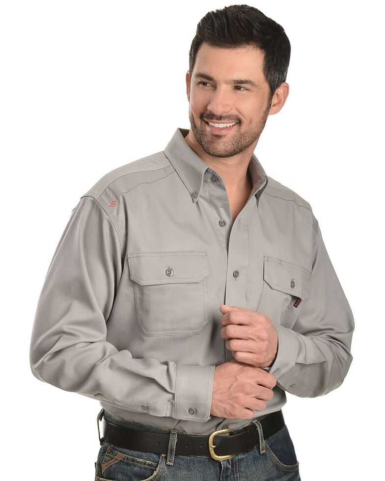 Ariat Men's Flame Resistant Solid Work Shirt, Silver, hi-res