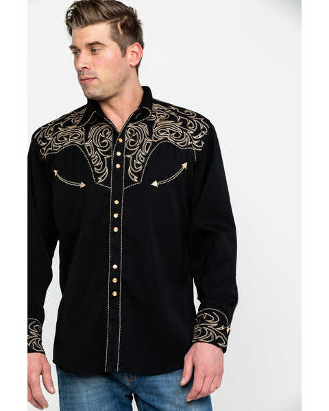 Image #5 - Scully Men's Embroidered Scroll Long Sleeve Snap Western Shirt, Black, hi-res