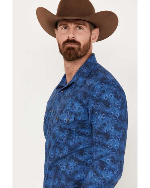 Image #3 - Rock & Roll Denim Men's V46 Paisley Print Long Sleeve Snap Western Shirt, Dark Blue, hi-res