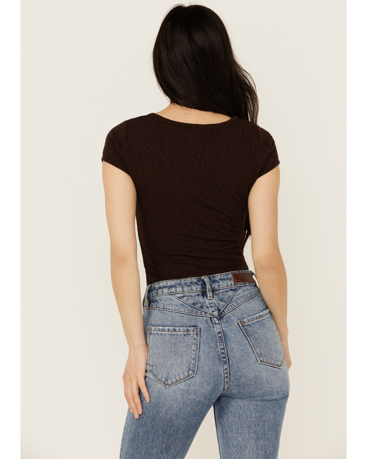 Image #4 - Shyanne Women's Floral Jacquard Short Sleeve Top, Chocolate, hi-res