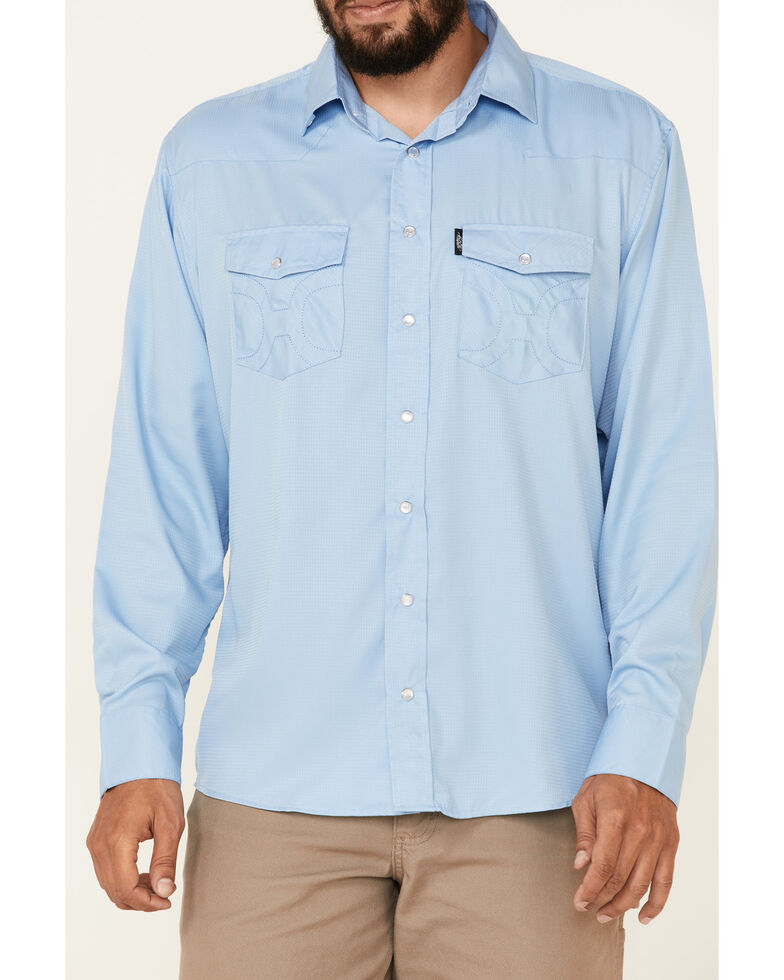 HOOey Men's Solid Blue Habitat Sol Long Sleeve Snap Western Shirt , Blue, hi-res