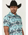 Image #2 - Rock & Roll Denim Men's Boot Barn Exclusive Southwestern Print Short Sleeve Polo Shirt, Teal, hi-res