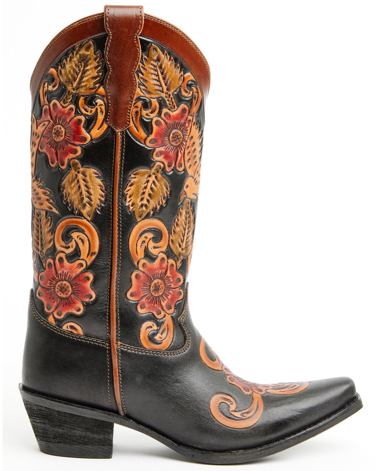 Image #2 - Shyanne Women's Aleena Tooled Floral Western Boots - Snip Toe, Brown, hi-res