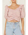 Image #2 - Beyond The Radar Women's Gingham Crop Cinch Detail Top, Blush, hi-res