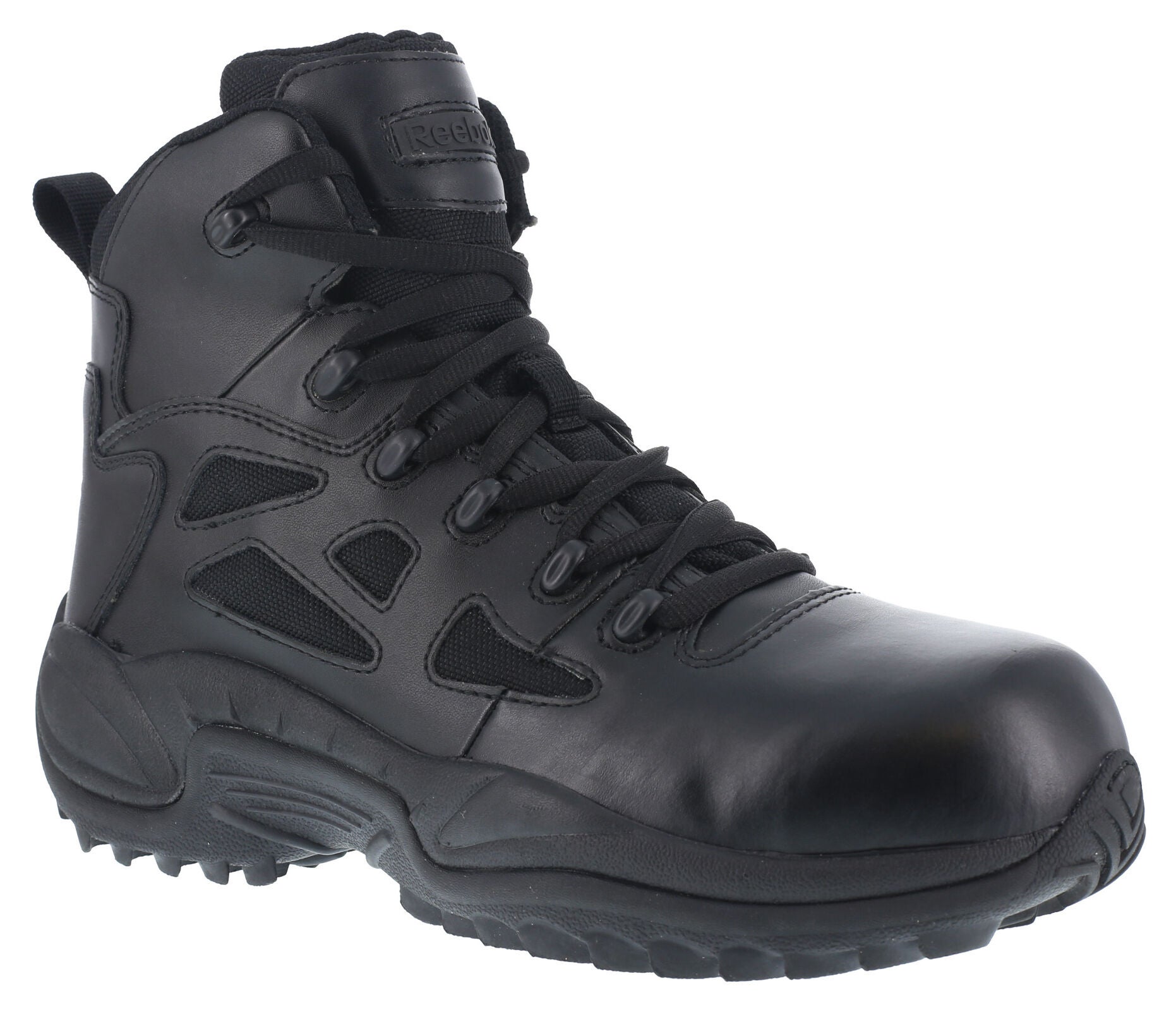 Reebok Men's Stealth 6" Lace-Up Side Zip Work Boots - Composite Toe, Black, hi-res