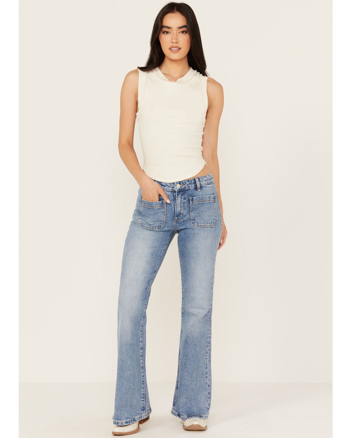 Rolla's Women's Carlson Medium Wash Low Rise East Coast Stretch Flare Jeans, Medium Wash, hi-res