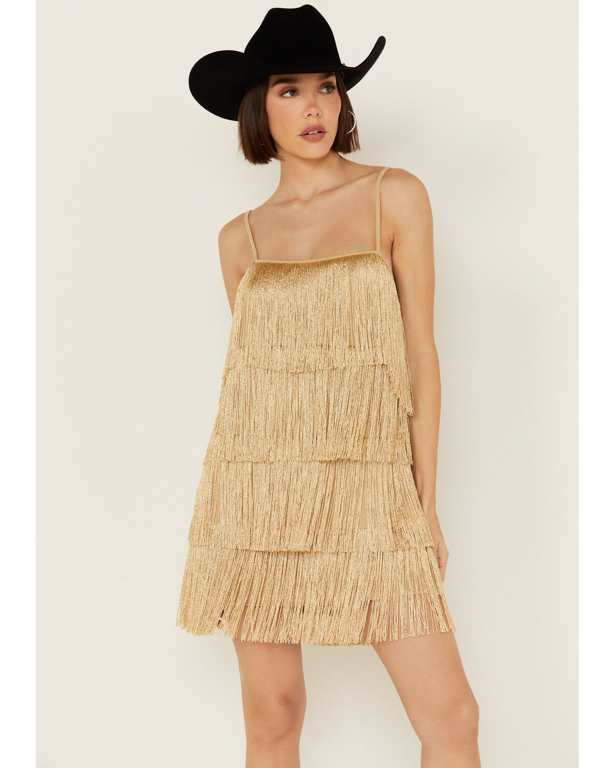 Image #1 - Show Me Your Mumu Women's Buchanan Fringe Mini Dress, Gold, hi-res