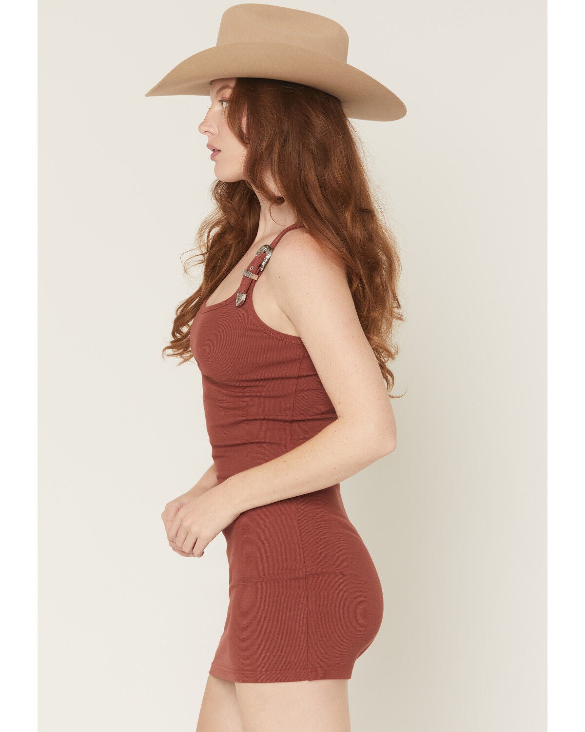 Image #2 - Rock & Roll Denim Women's Sleeveless Buckle Strap Mini Dress, Rust Copper, hi-res