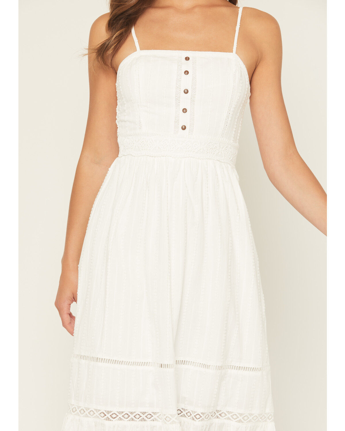 Image #3 - Miss Me Women's Sleeveless Button-Front Eyelet Trim Midi Dress, White, hi-res