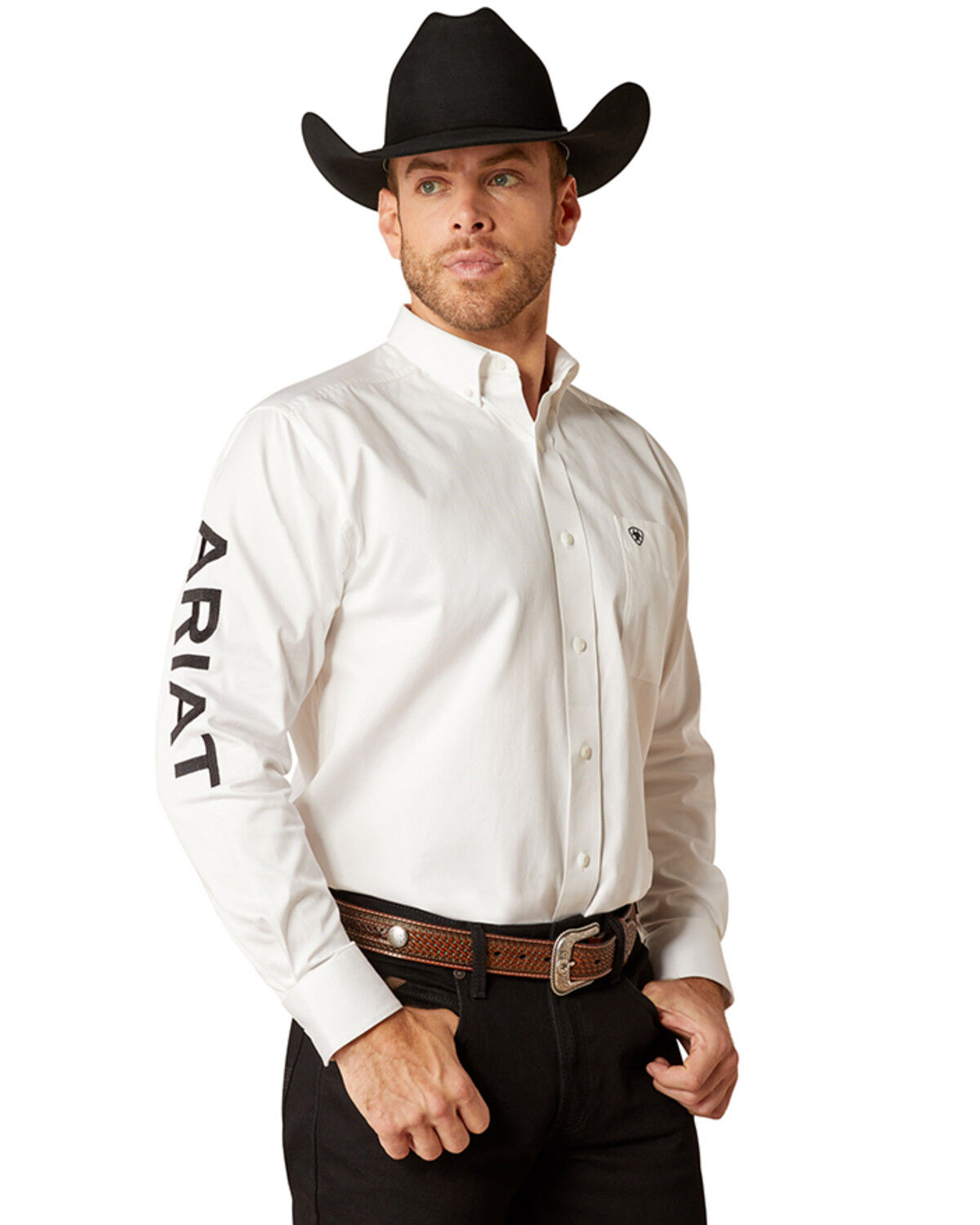 Image #1 - Ariat Men's Team Logo Twill Long Sleeve Button-Down Western Shirt, White, hi-res