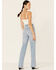 Rolla's Women's Sunshine Duster Embroidered Pocket High Rise Bootcut Jeans, Blue, hi-res