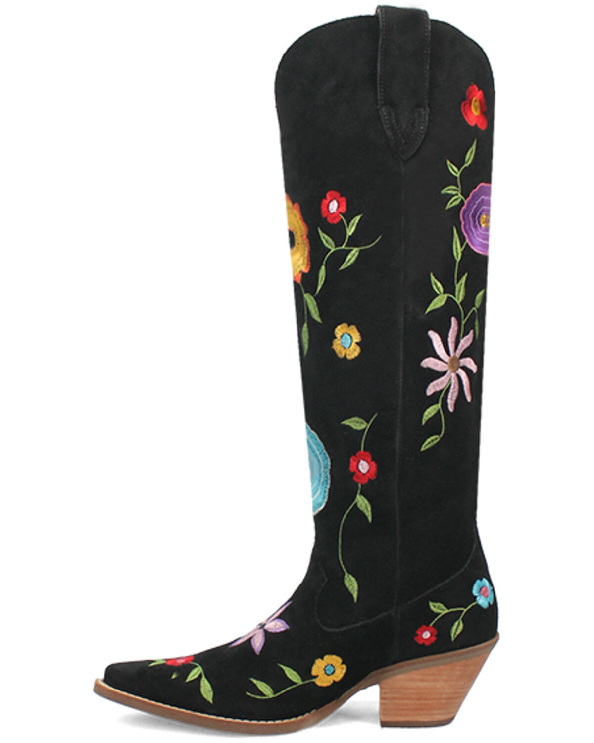 Image #3 - Dingo Women's Flower Power Suede Tall Western Boots - Snip Toe, Black, hi-res