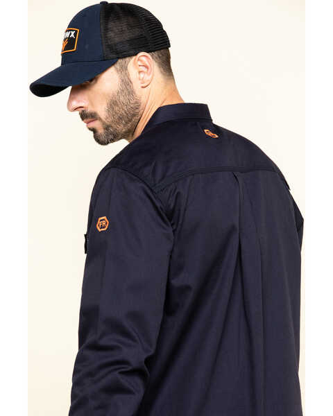 Image #5 - Hawx Men's FR Long Sleeve Button-Down Work Shirt, Navy, hi-res