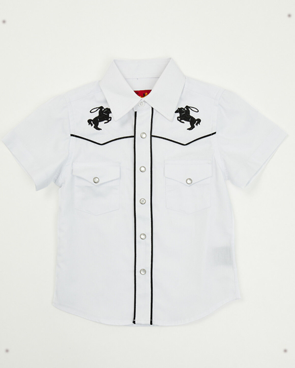 Image #1 - Rodeo Clothing Boys' Roping Horse Embroidered Short Sleeve Snap Western Shirt, White, hi-res