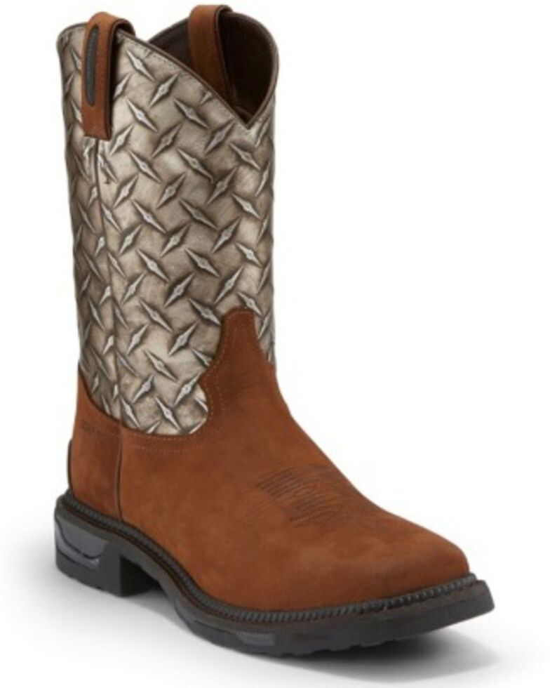 Tony Lama Men's Diboll Diamond Plate Western Work Boots - Composite Toe, Silver, hi-res