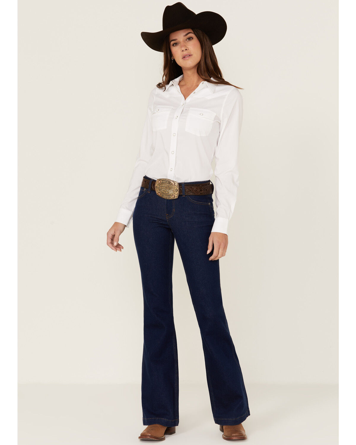 Image #1 - RANK 45® Women's Mid Rise Flare Super Dark Wash Mid Rise Signature Back Pocket, Super Dark Wash, hi-res