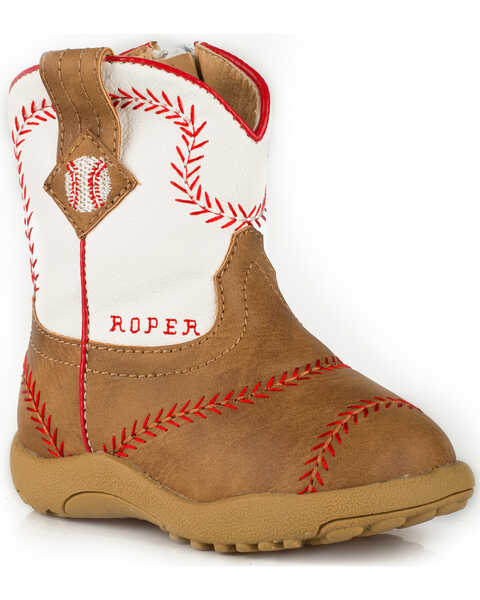 Image #1 - Roper Infant Boys' Cowbaby Baseball Pre-Walker Western Boots - Round Toe, Tan, hi-res