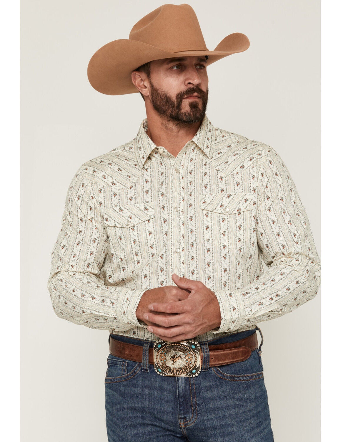 Image #1 - Gibson Trading Co Men's Old Pal Wallpaper Floral Print Long Sleeve Snap Western Shirt - Tall, Ivory, hi-res