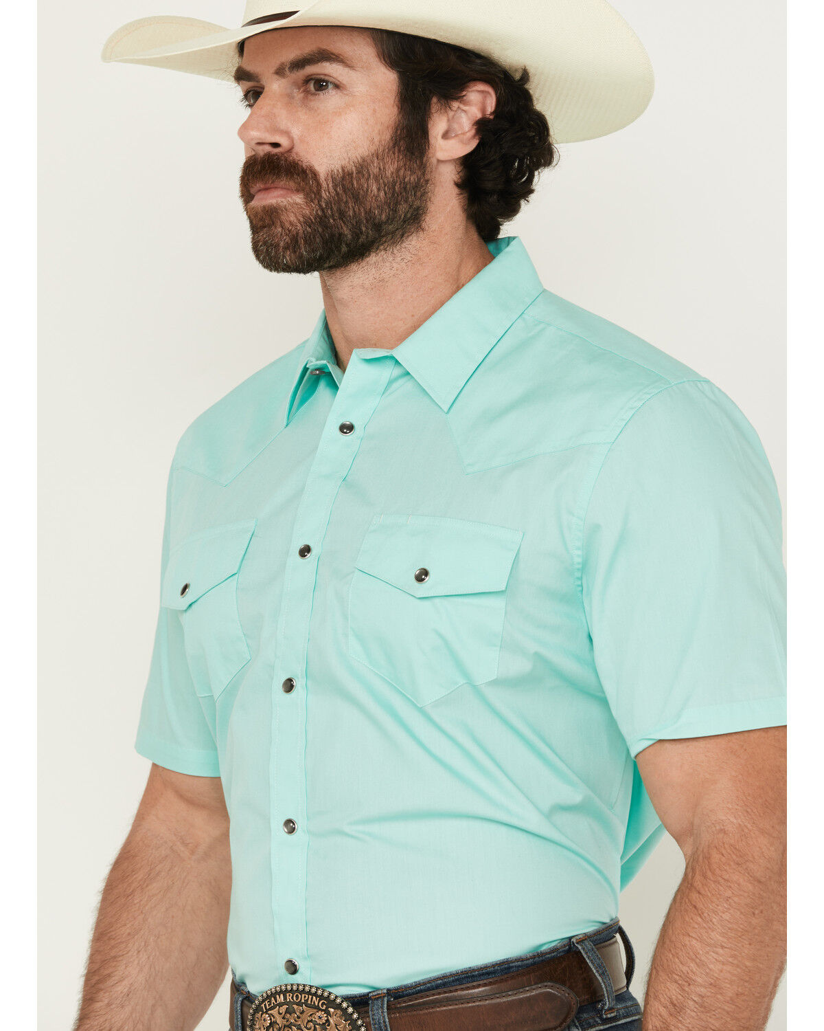 Image #2 - Gibson Trading Co Men's White Water Solid Short Sleeve Snap Stretch Western Shirt - Tall, Mint, hi-res